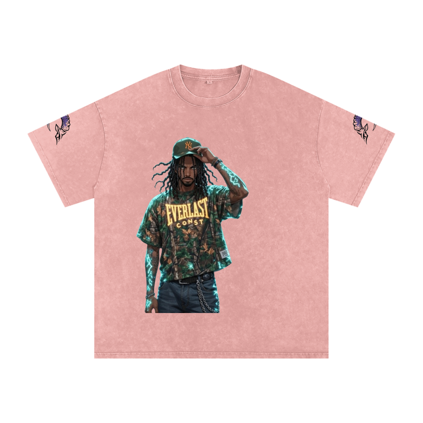 snow washed oversized cotton t-shirt with vintage streetwear design