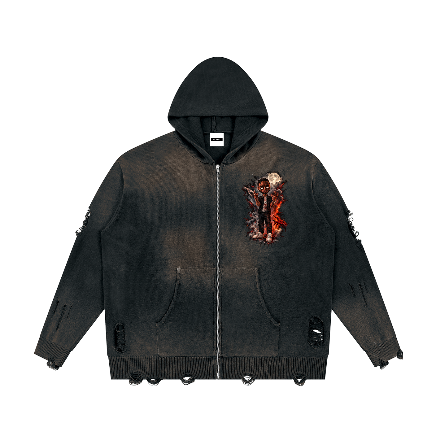 Back from the dead Unisex Distressed Full Zip Sweater
