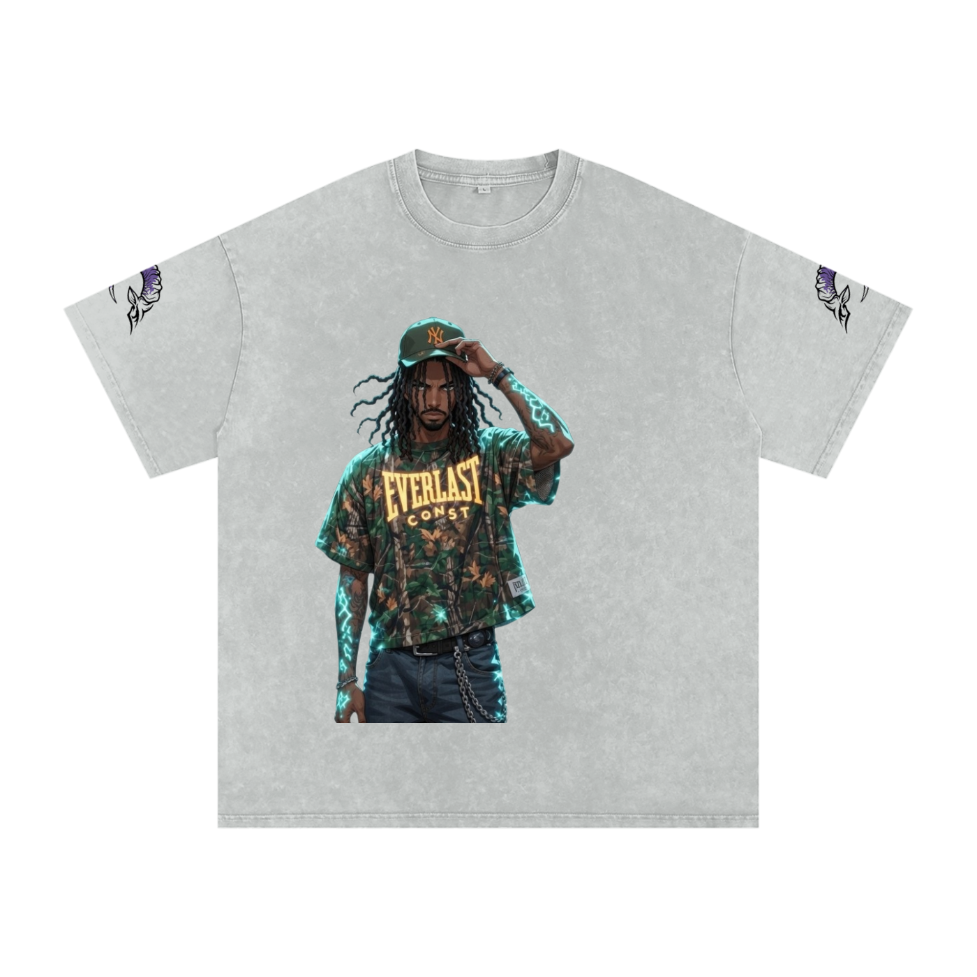 snow washed oversized cotton t-shirt with vintage streetwear design