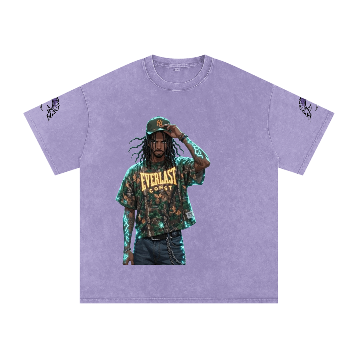 snow washed oversized cotton t-shirt with vintage streetwear design