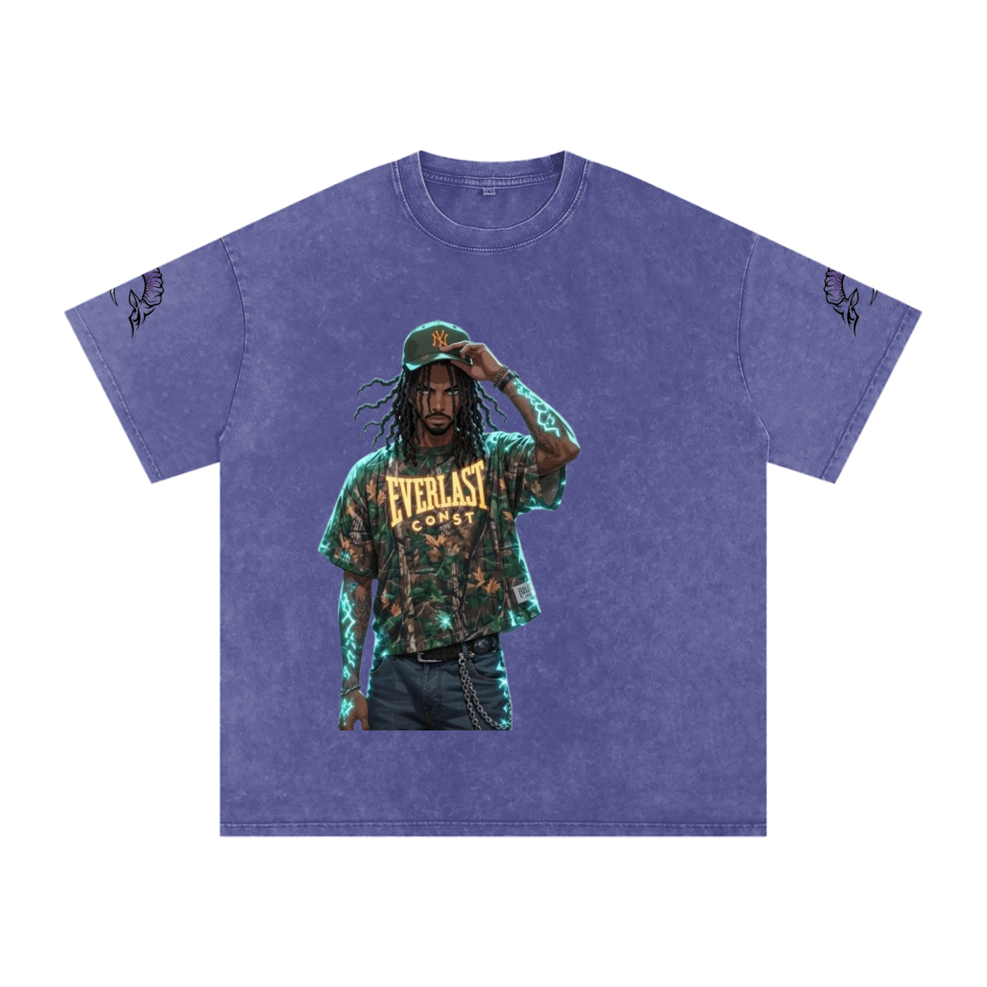 snow washed oversized cotton t-shirt with vintage streetwear design
