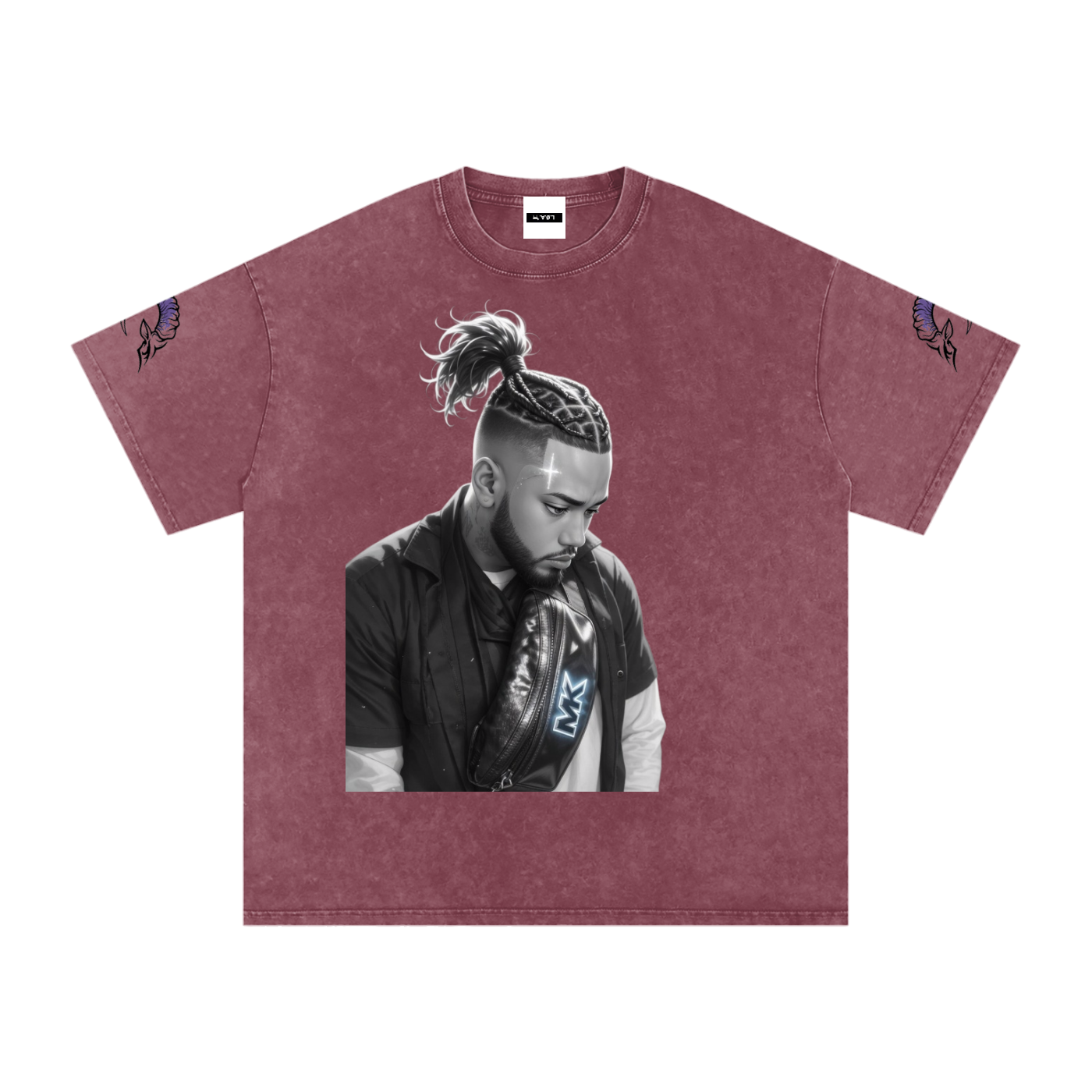 Snow washed oversized cotton t-shirt with vintage streetwear design