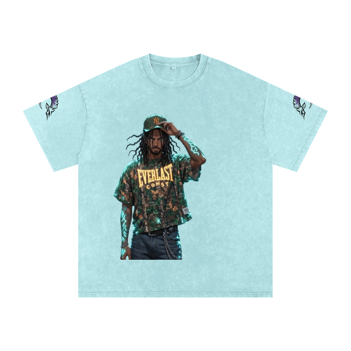 snow washed oversized cotton t-shirt with vintage streetwear design