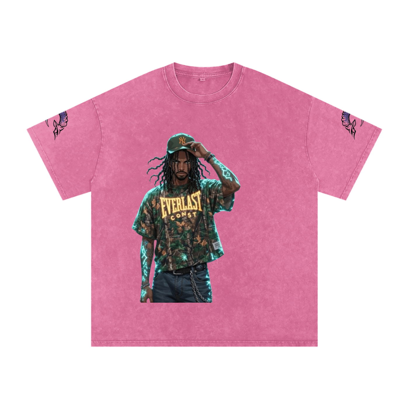 snow washed oversized cotton t-shirt with vintage streetwear design
