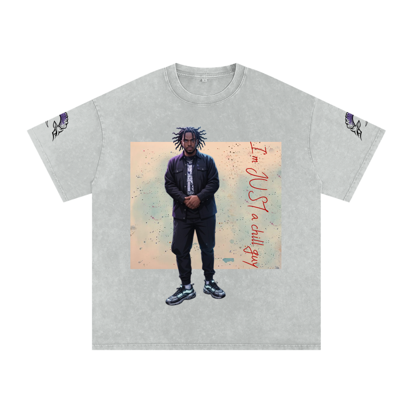 snow washed oversized cotton t-shirt with vintage streetwear design