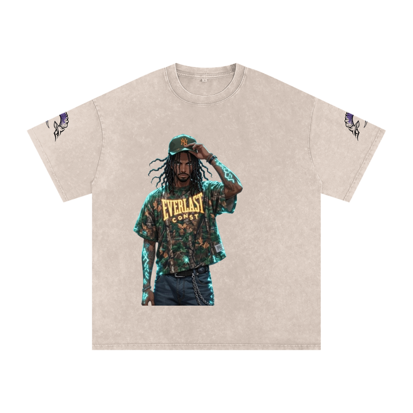 snow washed oversized cotton t-shirt with vintage streetwear design