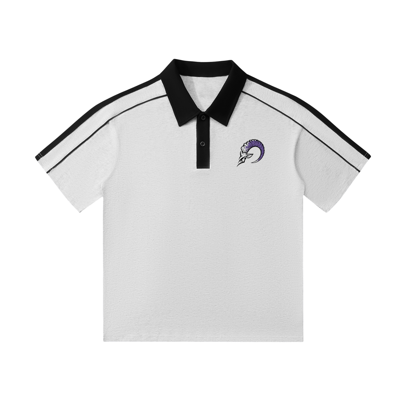 Contrast Collar Polo Shirt – Short Sleeve Casual Streetwear Top with bold black collar and logo design.