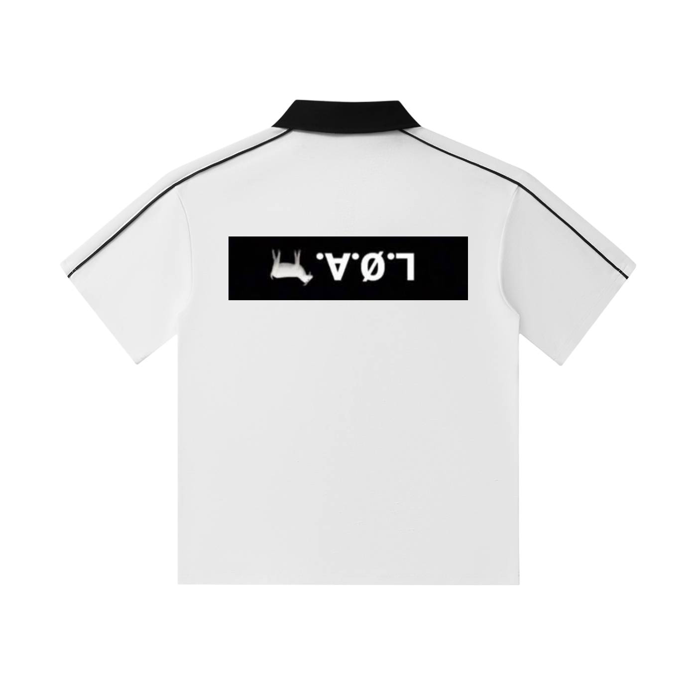 Contrast Collar Polo Shirt back view featuring a bold contrasting collar and unique graphic design.