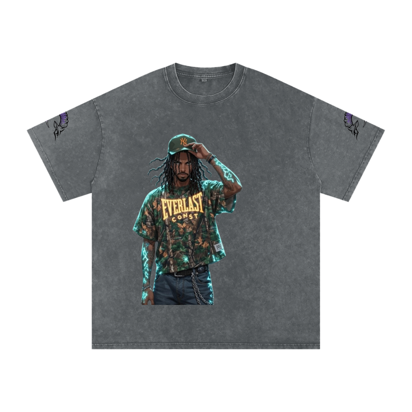 snow washed oversized cotton t-shirt with vintage streetwear design