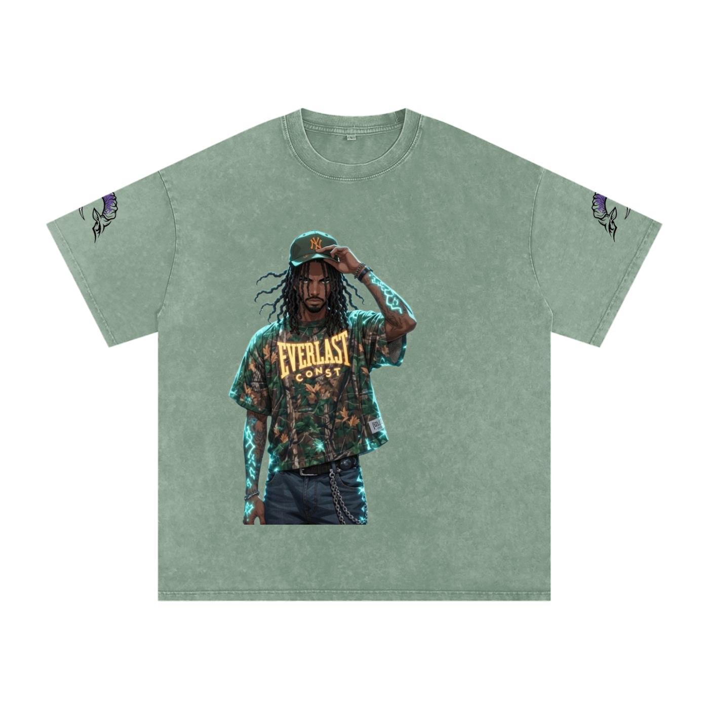 snow washed oversized cotton t-shirt with vintage streetwear design