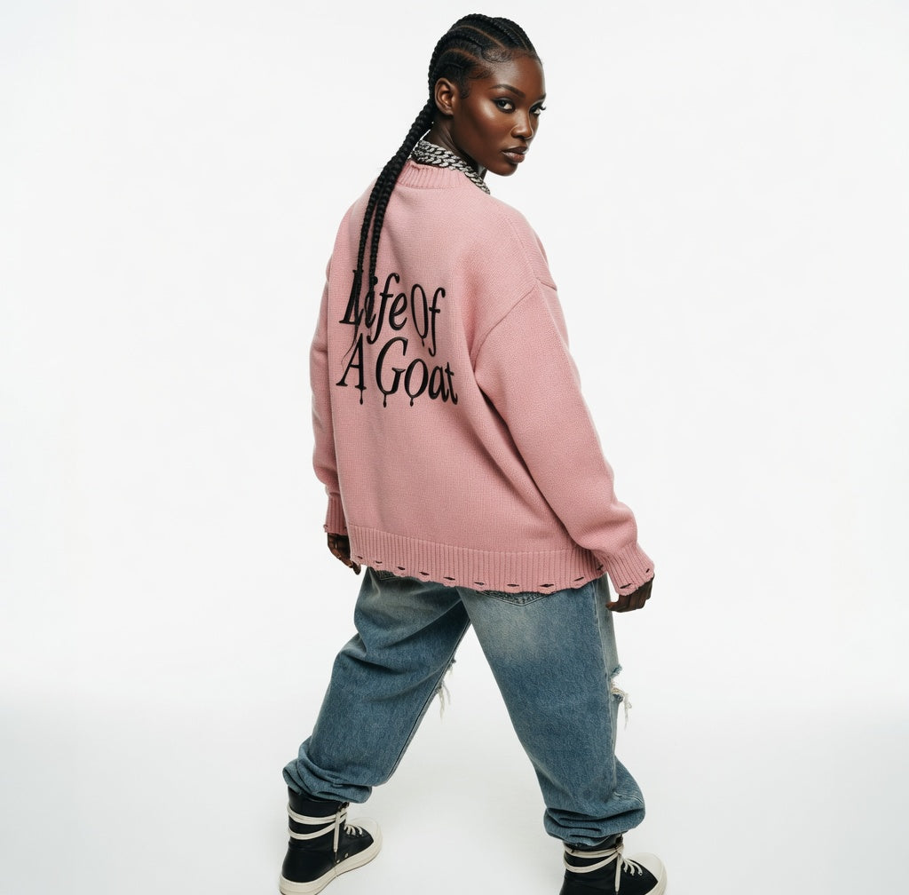 Life of a Goat Shadow Vintage Washed Distressed Sweater | L.O.A.G. Streetwear