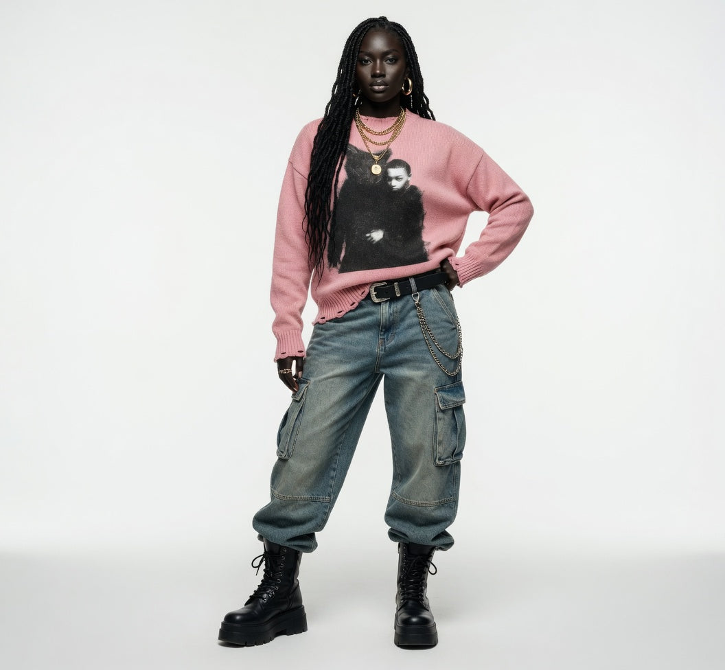 Life of a Goat Shadow Vintage Washed Distressed Sweater | L.O.A.G. Streetwear
