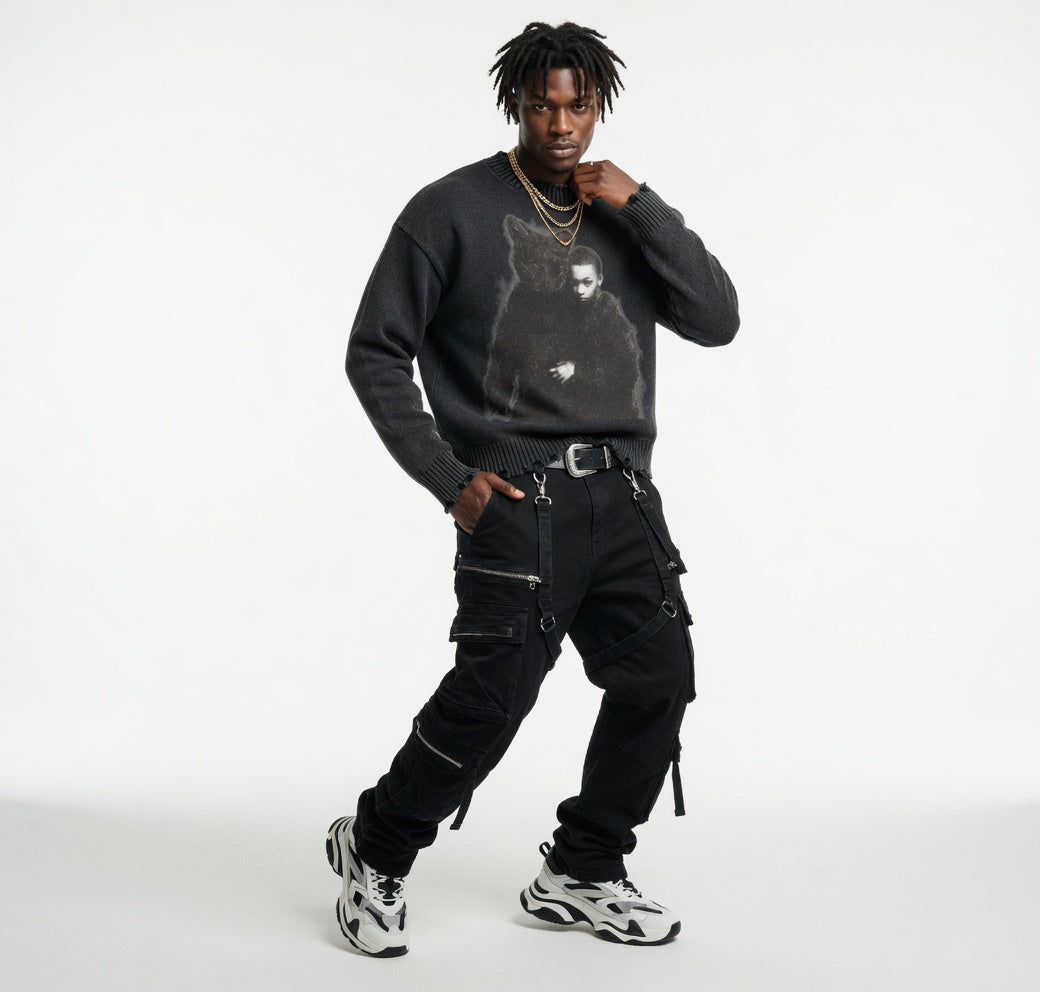 Life of a Goat Shadow Vintage Washed Distressed Sweater | L.O.A.G. Streetwear