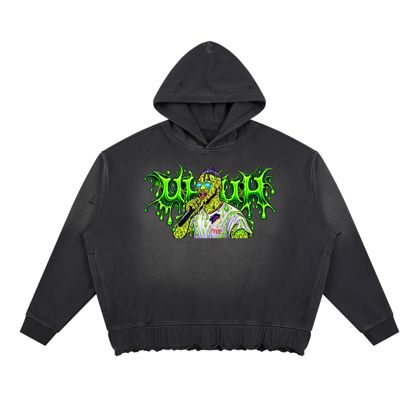 Unisex Sunfade Uh-Huh Ripped Boxy Hoodie