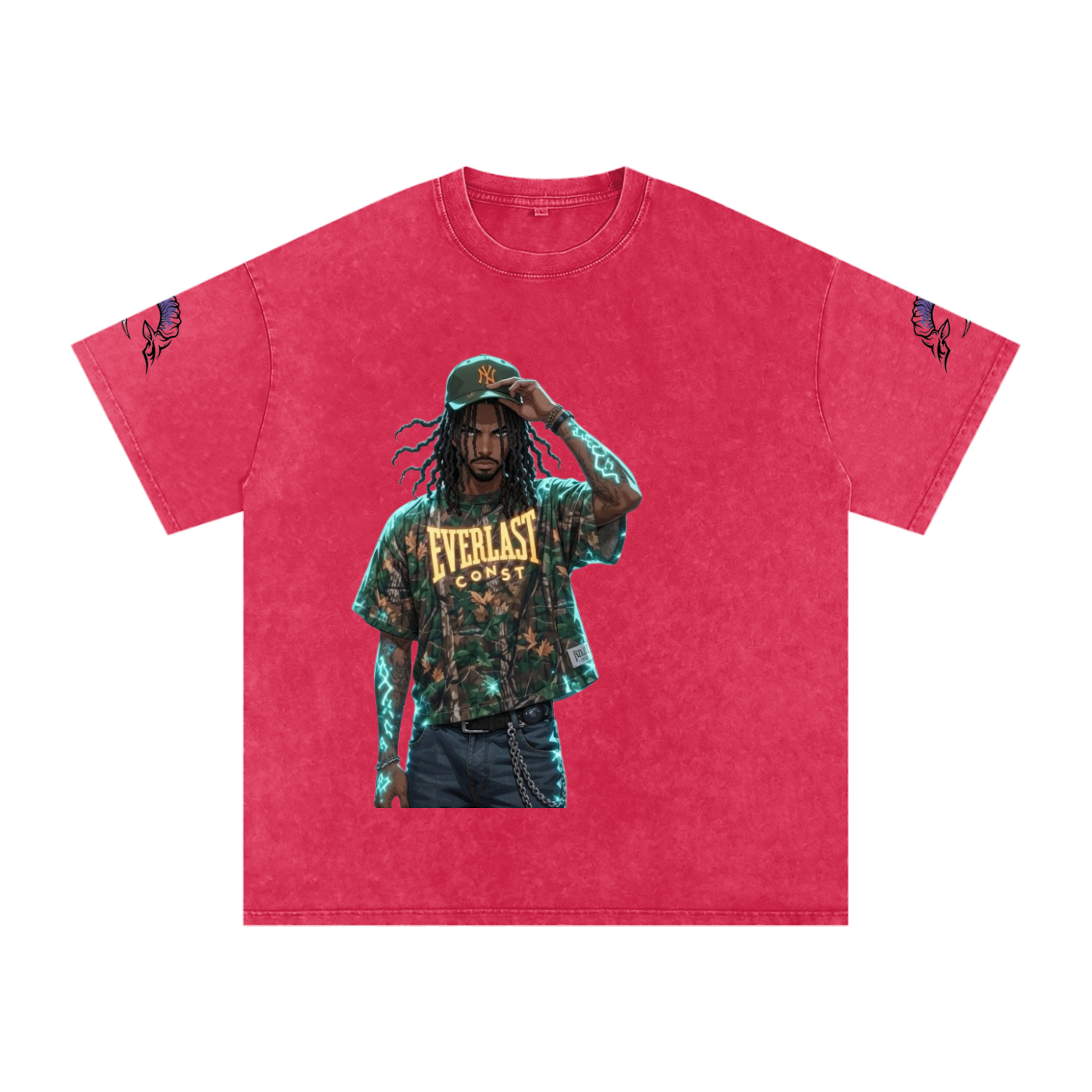 snow washed oversized cotton t-shirt with vintage streetwear design