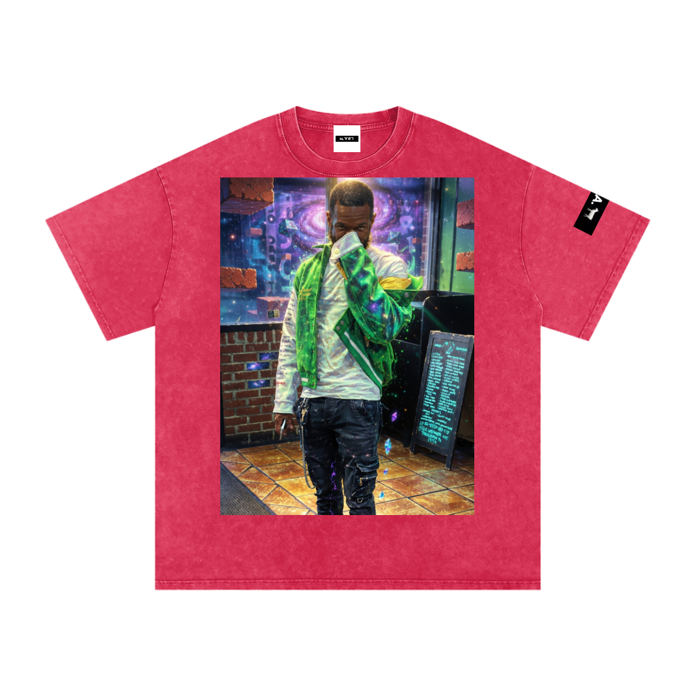 Snow washed oversized cotton t-shirt with vintage streetwear design