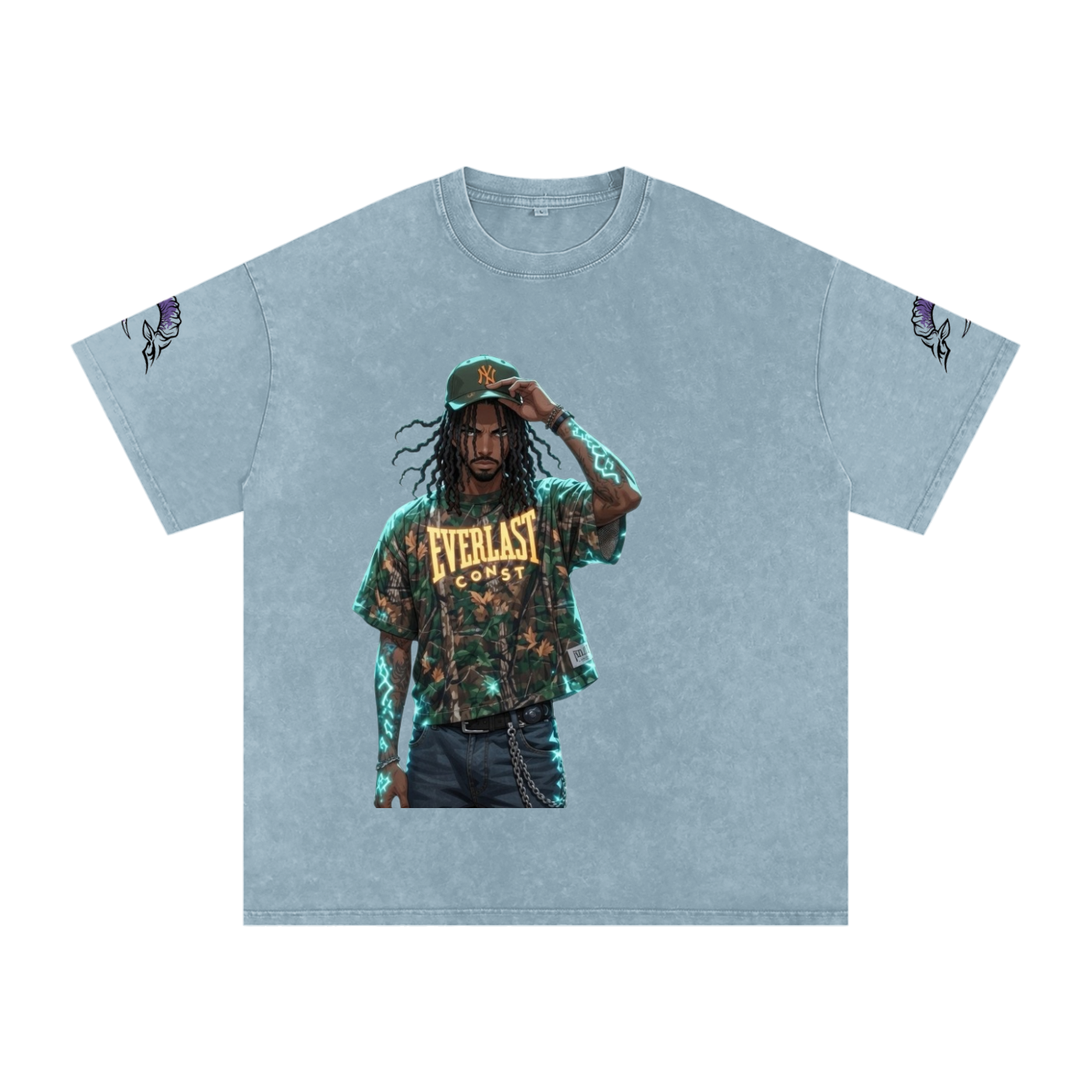 snow washed oversized cotton t-shirt with vintage streetwear design