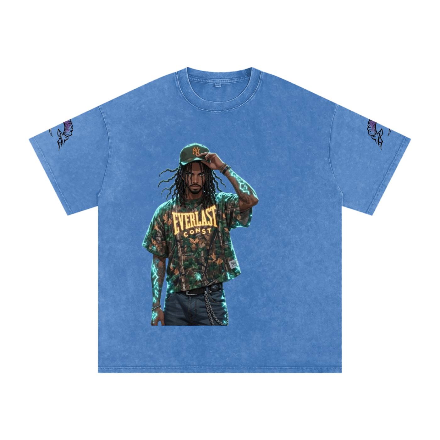 snow washed oversized cotton t-shirt with vintage streetwear design
