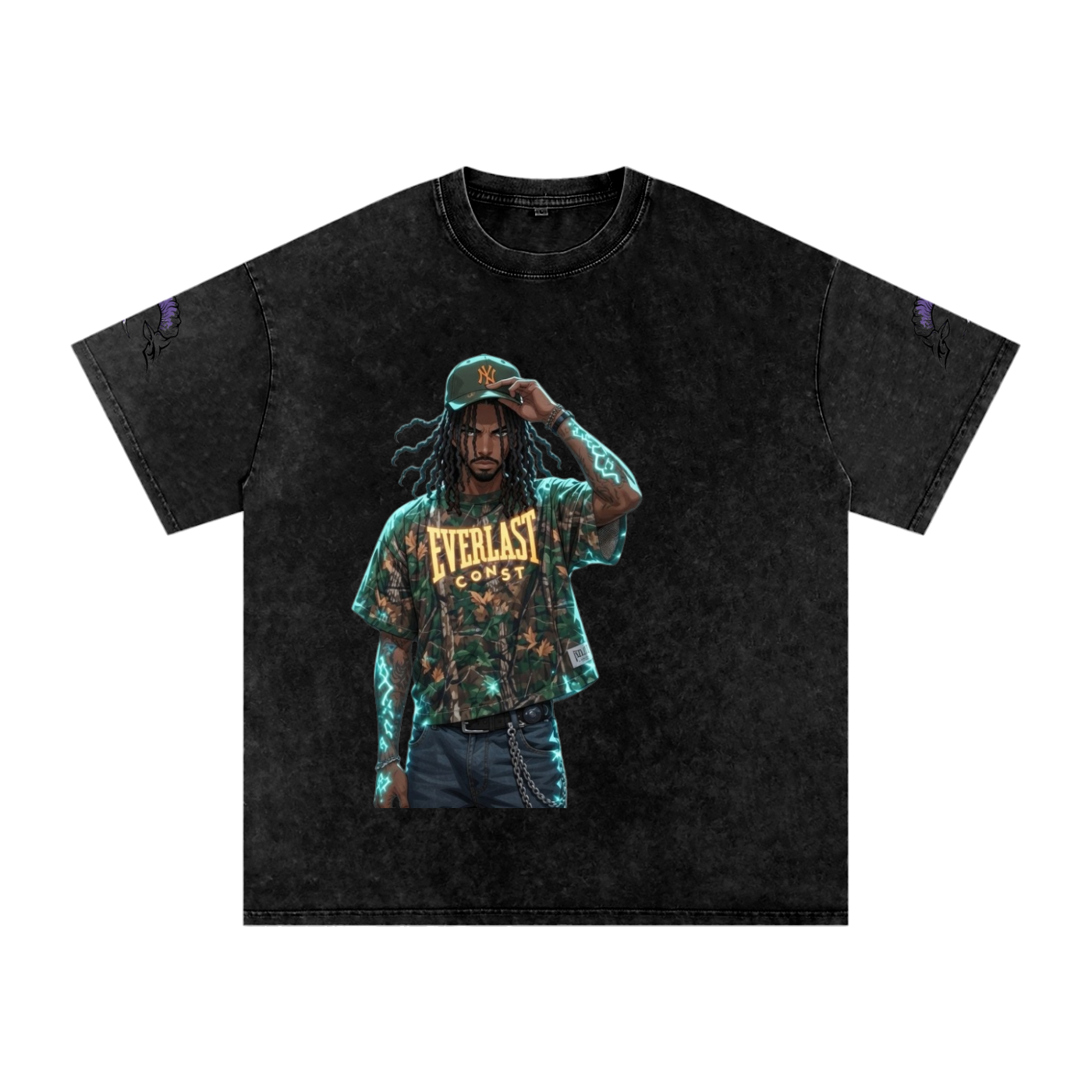 snow washed oversized cotton t-shirt with vintage streetwear design