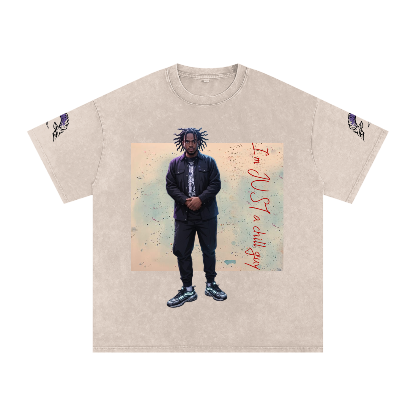 snow washed oversized cotton t-shirt with vintage streetwear design