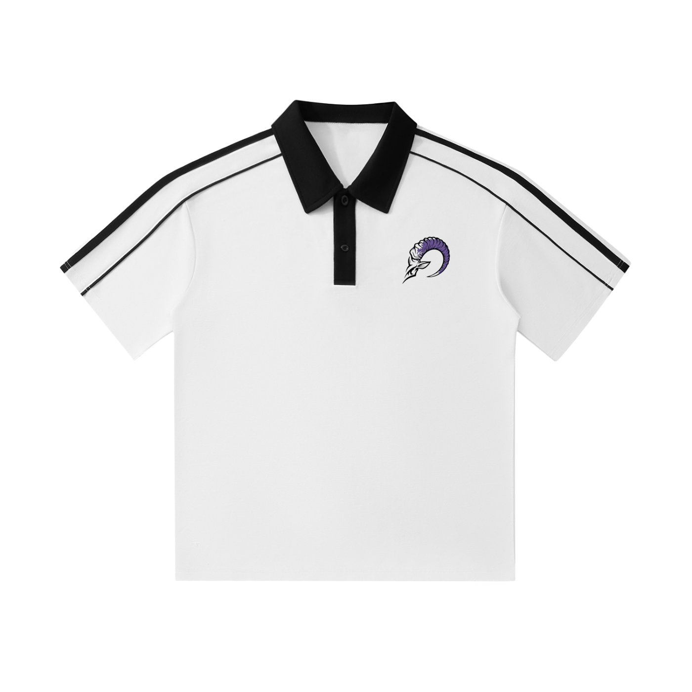 Contrast Collar Polo Shirt featuring black collar and bold stripes in a stylish, casual design.