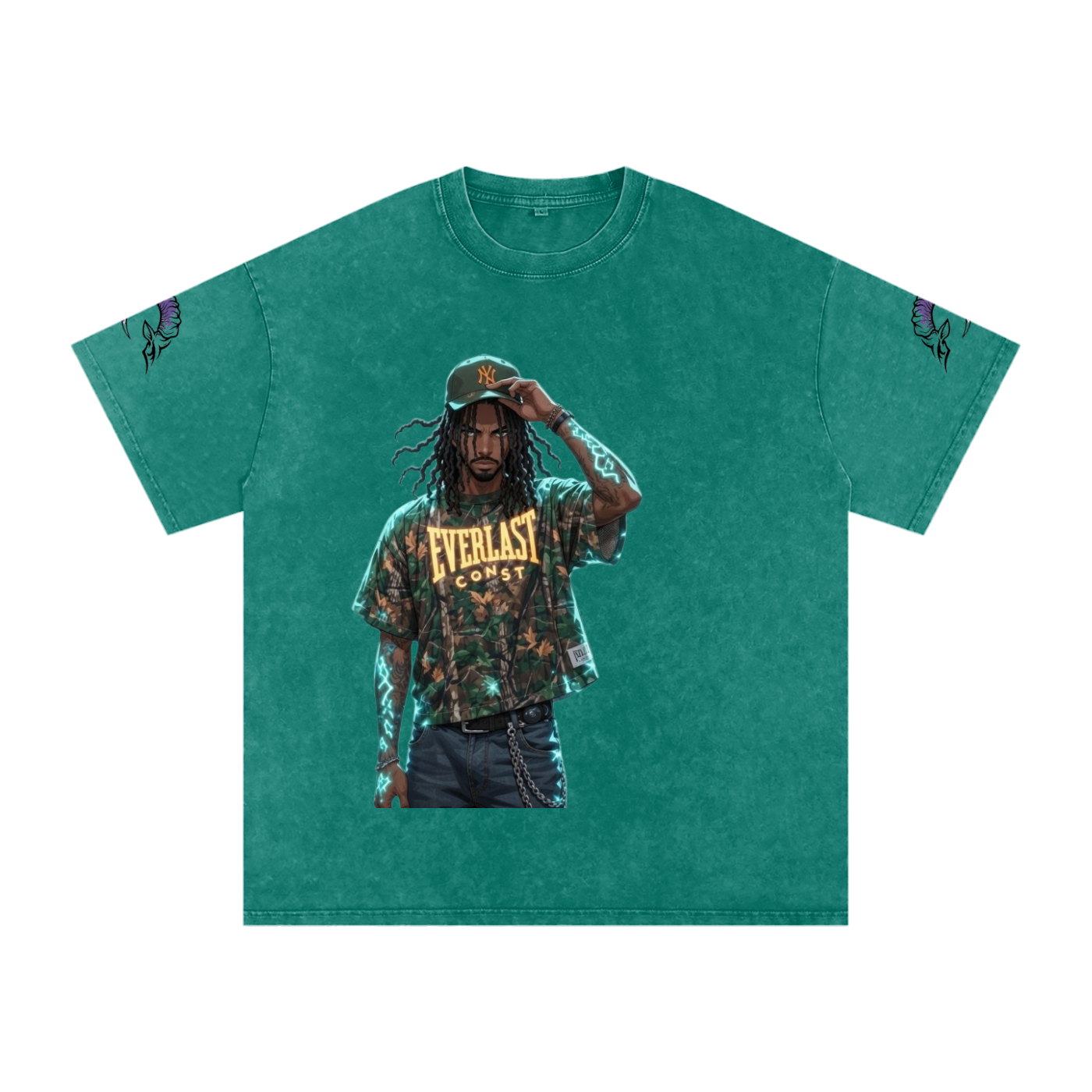 snow washed oversized cotton t-shirt with vintage streetwear design